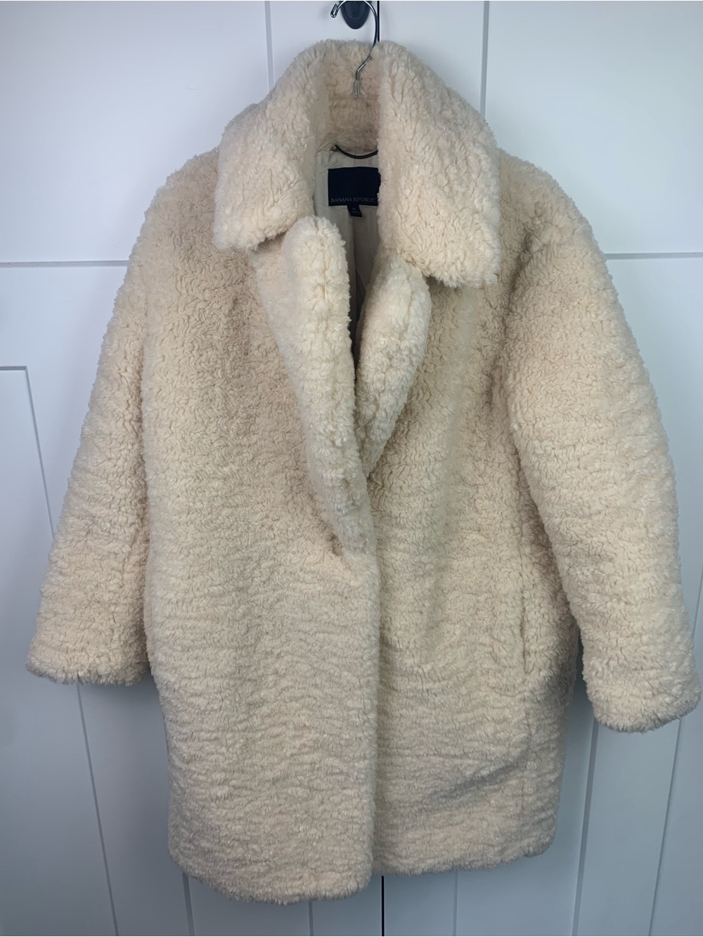 Banana Republic Oversized Sherpa Cocoon Coat Medium Cream Old Money Glam Fur